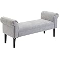 HOMCOM Bed End Bench, Window Seat, Linen Chaise Lounge Sofa with Arm and Wooden Legs for Bedroom, Living Room, Grey
