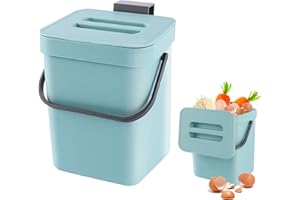 OCCOUMR Petit Seau à Compost de Cuisine, Poubelle à Suspendre pour Plan de Travail, Récipient Bio avec Couvercle, Composteur Intérieur, 3 L, Bleu