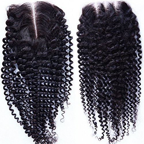 Fureya Hair Brazilian Virgin Hair Human Hair Closure With Baby Hair Kinky Curly Top Lace Closure Part 8" Naturl Black Bleached Knots (free part)