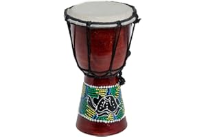 CIFFRE Djembé 20 cm pour Enfants – Tambour Africain en Bois avec Peau de Chèvre, Peint à la Main – Modèle Tortue