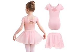 Eisnnu Body da Danza Classica per Ragazze Cotone a Maniche Corte con Gonna in Chiffon con Paillettes Rimovibile per Bambini Piccoli