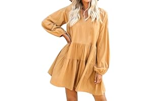 FANCYINN Mujer de Vestidos Suelto Manga de Volantes y Dobladillo Casual Mini Vestidos Cóctel