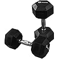 BodyRip Rubber Dumbbells - Rubber Encased Hexagonal Dumbbells- Anti-Rolling, Adjustable Dumbbells for Home Gym - Weight Rubber Dumbbells Set for Strength Training, Bodybuilding and Fitness Workouts