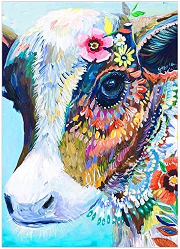 TSLIKANDO DIY 5D Diamond Painting Kits, Crystals Embroidery Paintings Pictures Arts Craft for Home Decor - Colorful Cow (16 X 12 inch)