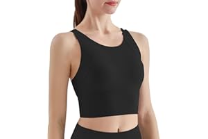 Hveuluop Gieen Sujetador Deportivo con Espalda Cruzada para Mujer - Sujetador de Entrenamiento sin Aros, Acolchado, con Escote en U y de Corte Largo de Gran Sujeción, A Prueba de Golpes, Yoga