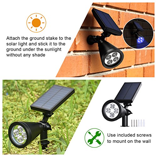 [LED 4 Farbe ]Mpow Spot Leuchte Solarleuchten mit 4 Farben LED IP65 Wasserdicht Gartenleuchten mit 200 Lummen Gartenleuchte mit Erdspieß Solar Spotlight für Garten Deko Garten / Outdoor Landscape - 2