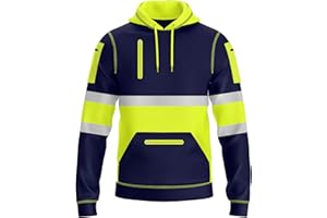 NOROZE Mens Hi Vis Hoodie with Reflective Tape, Pullover High Vis Hoodie for Safety Workwear– 4 Utility Zipped Pockets, Work Hoodies for Men, High Visibility Hooded