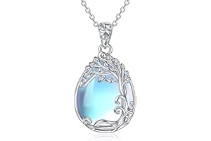 YAFEINI 925 Sterling Silver Moonstone Necklace Filigree Teardrop Pendant Necklace Jewellery for Women Girls