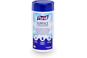 Purell Surface Sanitizing Wipes, 100 Count Canister - Unscented Food Contact Sanitizing Wipes - Kills 99.999% of Most Harmful Germs - No Rinse Required