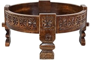 Casa Moro Orientalny stolik pomocniczy Rakim brązowy Ø 50 cm okrągły x wysokość 26 cm stół czakki z litego drewna rzeźbionego w stylu antycznym | marokański stolik kawowy | MA44-31