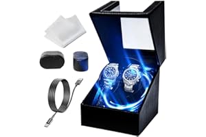 Gziztx Uhrenbeweger, automatische Uhrenbewegerbox mit 1/5 Rotationsmodi, leiser Motor, Blaue LED, geeignet für die Aufbewahrung von Automatikuhren für 2 Uhren (Black &5 Rotation Modes&LED)