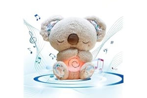 RuiDay Koala calmante, nutria que respira, Doudou nutria que respira, peluche Koala, juguete portátil de peluche para bebé con luces musicales (control de 3 velocidades, gris)