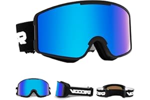 Vgooar Ski Goggles, OTG Cylindrical Lens Ski Goggles with Adjustable Long Straps, 100% UV Protection Anti Fog Snow Goggles for Men Women
