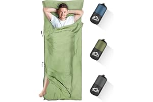 LSTRAGY Sleeping Bag Liner with Pillow Slot,Portable Lightweight Sleeping Bag Liners with Two Way Zippers,220x95cm Travel Sheet for Backpacking, Hostels, Huts Camping Essentials