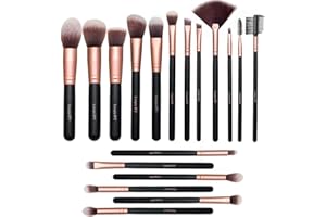 AMMIY Nestling Pennelli Trucco oro Rosa 18 Pezzi Pennelli Trucco Premium Set Viso e Occhi, Pennelli Sintetici per Fondotinta Correttori in Polvere Ombretto Arrossito