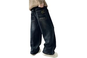 GÉNÉRIQUE Jean Baggy avec Poches pour garçons - Pantalon Ample décontracté - Taille élastique - Pantalon en Jean Vintage - Jambe Droite - Pantalons Cargo à Jambe Large - Y2K - Streetwear - Cargo Enfant Garcon