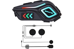 OBEST Zestaw słuchawkowy do kasku motocyklowego, Bluetooth BT5.4, stereo, wodoszczelność IPX8, słuchawki bezprzewodowe z 2 mikrofonami i latarką, asystent głosowy, odpowiednie do jazdy konnej, jazdy