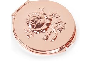 ‎GOSHENTECH Goshentech Retro Metall taschenspiegel Reise Tragbarer Spiegel Make up Spiegel 1x/2x Vergrößerung Kompakt &Portabel Zusammenklappbar(Rose Gold)
