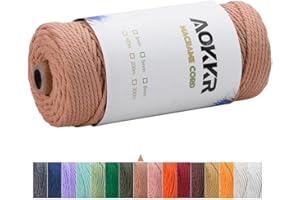 AOKKR Corde Macramé 3mm x 100mm, Fil Macrame de Coton Naturel 4 Brins Torsadé, Ficelle Corde pour Tressée DIY, Décoration Bohême Tapisserie Suspension Plante Coussin Rideau Emballage Cadeau, Cannelle