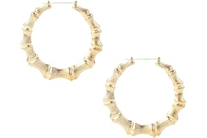 LAFOMUKEA Women Gold Earrings, Large Bamboo Hoop Jewelry, Hypoallergenic Chunky Hoop Earrings for Daily Party Accessory, Fashion Jewelry for Women Girls - 9 cm