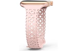 AMSKY Hohl Floral grawerowany, kompatybilny z Apple Watch 40 mm, 44 mm, 42 mm, 41 mm, 38 mm, 45 mm, 49 mm, dla kobiet, wąski silikonowy pasek zastępczy, kompatybilny z iWatch Series Se Ultra 9, 8, 7,