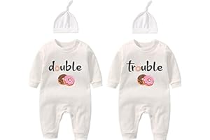 Culbutomind dziecięce body dla bliźniaków, „podwójne kłopoty”, uroczy strój z czapką, piżama dziecięca, prezent dla nowo narodzonych chłopców i dziewczynek