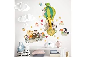 kina - Adesivo Murale Bambini Decorazione Parete Cameretta R00524 - Eco-Tessuto, Ecologico Anallergico, Riposizionabile, Effetto Carezza, Asilo Nido - Grafica Animali volanti e Misura 120x30 cm