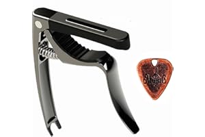 AUPHY Guitar Capo with 3 Interchangeable Pads for Different Fingerboard Curves - Fits Acoustic, Electric Guitars & Ukulele with Free Metal Guitar Pick（Matte Black）