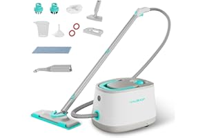 ‎HAUSHOF HAUSHOF Dampfreiniger 2000 W, mit 1,5 L Tank, max. 4 ,0 bar Dampfdruck, Aufheizzeit 8 Min, Dampfzeit bis zu 30 Min, inkl. 16 Zubehör & 3 m Netzkabel, für Boden, Teppich, Fenster & Küche, Weiß-Grün