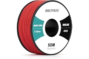 Brotree Micro Corde Paracorde 1,18 mm 50M Corde Tressé Bobine pour Bracelet, Bricolage, Manualidades - 45 kg Charge de Rupture (Rouge)