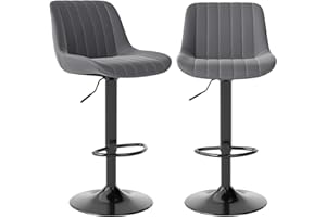 Youhauchair Bar Stools Set of 2, Swivel Counter Height Barstools with Back, Adjustable PU Leather Bar Stool, Modern Kitchen Breakfast Bar Stools, Dark Grey