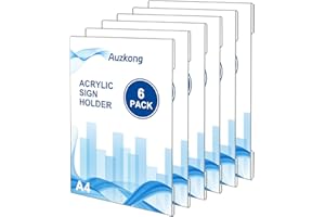 AUZKONG A4 Clear Acrylic Sign Holders with Adhesive Tape, Perspex Wall Poster Display, No Drilling Adhesive Wall Signs, Office, Store, Restaurant (A4-6 Pcs)