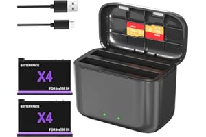 Prodrocam Battery Chargers with 2 Batteries for Insta360 X4 Action Camera Dual Ports Quick Charging Hub Charging Hub Supports 2 Batteries (Chargers + 2 Batteries)