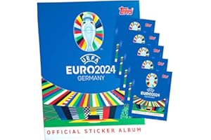 Generisch Topps UEFA Euro 2024 Sticker - Football Euro Collectible Sticker - Selection (1 Album + 5 Bags)