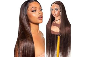 Gsoroel Human Hair Wig 13x4 Lace Front Wig Straight Glueless Swiss Lace #4 Chocolate Brown 150% Density Brazilian Virgin Menschliches Haar 12 Inch