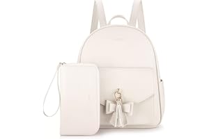 ECOSUSI Womens PU Leather Backpack, Elegant Ladies Rucksack Girls Casual Backpack for School Travel College, Water-resistant Fashion Daypack with Purse, 2 Pcs, Beige