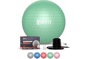 OXFIT Exercise Ball - Anti-Burst, Multi Size, Yoga Ball with Foot Pump - Gym Ball for Fitness, Pilates, Pregnancy, Labour, Birthing Ball, Swiss Ball – multiple colours