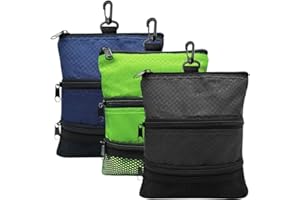 FINGER TEN Golf Pouch Bag Ball Holder Valuable for Men Women,Golf Storage Zipper Handbag Pocket with Gear Clip Hook to Attach Bag Lightweight Portable Accessories Color Green Grey Blue