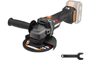 WORX Meuleuse d'Angle sans Fil Brushless 20V WX814.9, Disque 125 mm, 8600 tr/min, Multimatériaux, Livrée avec capot de protection, Disque de meulage pour métal, sans Batterie ni Chargeur