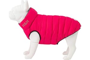 HUGO & HUDSON Dog Puffer Jacket - Clothing & Accessories for Dogs, Reversible Water Resistant Dog Coat with Collar Attachment Hole - Pink & Grey - S35