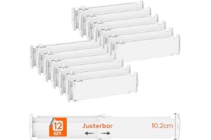 Lifewit Lådavdelare, justerbar för innerlängd, lådorganiserare för garderob, byrå, skrivbord, kök, vit, H 10,2 cm, L 35–56 cm