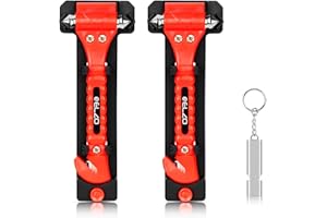 ELZO Martello di Emergenza di Auto per Rompere Finestra e Tagliare Le Cinture di Sicurezza con Survival Whistle, 2 Pezzi, Arancione