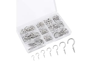 FODLON 120 Pezzi Ganci Avvitabili, Gancio a Vite, Multi-formato Ganci a Soffitto in Metallo Nichelato, Gancio Occhiello con Gancio a Parete per Appendere Tazze, 7 Misure (Argento)