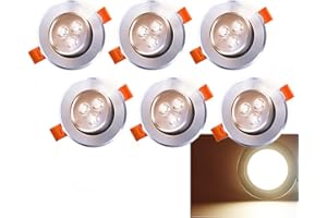 ‎GIMISGU Gimisgu LED Einbaustrahler Ultra flach 3W 245lm Deckenspots für Badezimmer Küche Wohnzimmer, Warmweiß 3500K LED Einbauleuchten, Lochmaß Ø70-85mm, 30° Schwenkbar, 6er Set
