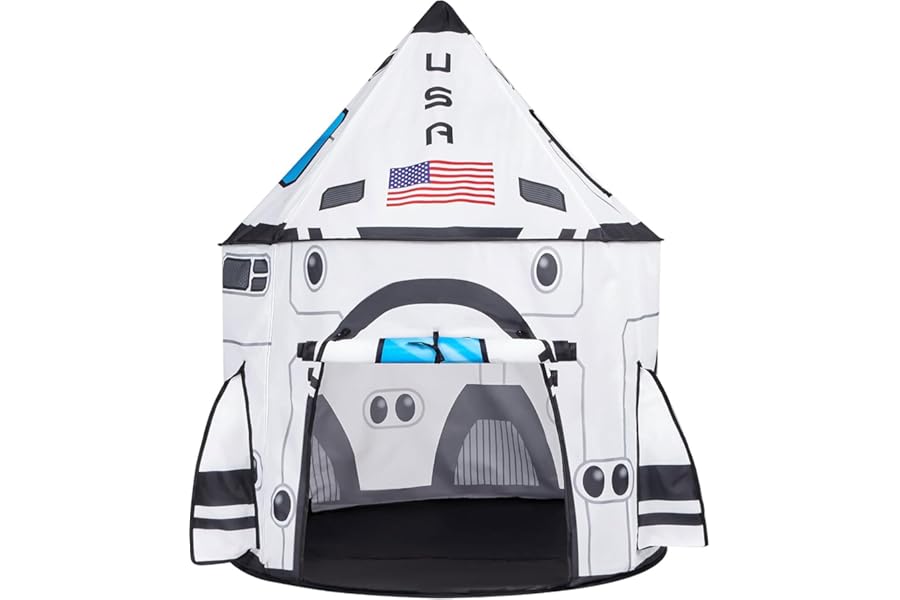 JOYIN Kids Play Tents Indoor Outdoor, Rocket Ship Play Tent, Spaceship Pop up Play Tent for Kids, Toddlers Playhouse Toys, Birthday Gifts for 3 4 5 6 7 8 Year Old Boys & Girls