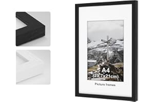 COMPOLICY A4 Picture Frame, Black Wooden Picture Frames, 29.7x21cm Photo Frame with Perspex Glass, With Stand and Wall Mountable, Horizontal or Vertical Wall Mounting, Bedroom and Living Room Decoration