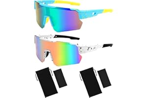 Carreuty 2 Pcs Cycling Glasses, UV400 Protection Polarized Sports Sunglasses for Men & Women, Windproof with 2 Pcs Glasses Bag & Cloth for Running, Cycling, Fishing, Golf