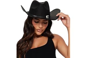 Eohak Chapeau de cowboy occidental façonnable pour homme et femme en feutre Fedoras Cap Outback Cowgirl Jazz Chapeaux avec boucle de ceinture M/L