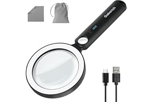 ‎GABORISH GABORISH Große Lupe mit Licht USB Aufladbar, 10X 30X Leselupe mit Licht für Senioren Groß, 36 LED & 5 Lichtmodi Vergrößerungsglas, Glaslinse Handlupe für Lesen, Inspektion (Weiß & Schwarz)