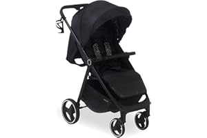 My Babiie MB160 Pushchair – from Birth to 4 Years (22kg), 4-Wheel Suspension, Large Basket, XL Canopy, Foldable, Compact, Stroller with Footmuff, Cup Holder, Rain Cover – Black Leopard